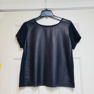 Black Leather Short Sleeve Mesh Top by TROUVE